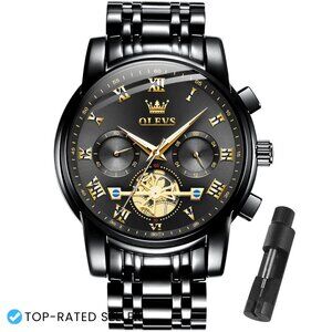 Men's Two Tone Stainless Steel Dress Watch Big Face Luminous Analog Chronograph